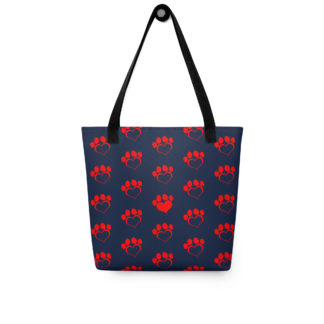 Heart Paw All Over Print Tote bag Navy Blue