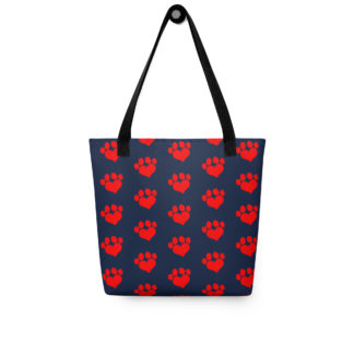 Heart Paw Solid Red Heart All Over Tote bag Navy Blue