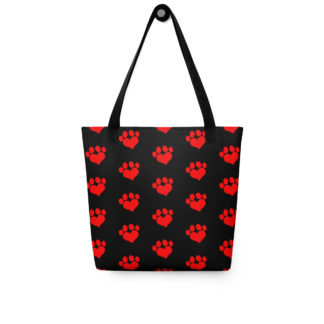 Solid Heart Paw All Over Tote bag Black